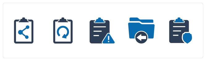 A set of 5 Document icons as share document, refresh page, page maintenance vector
