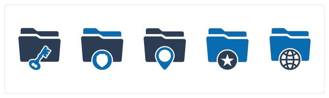 A set of 5 Document icons as folder security, folder location, favorite folder vector