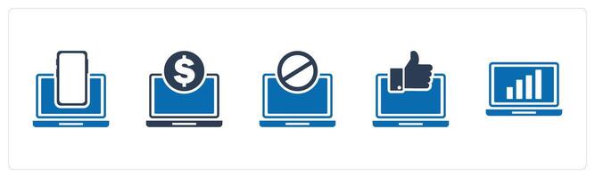 A set of 5 Internet icons as responsive, online finance, laptop prohibited vector