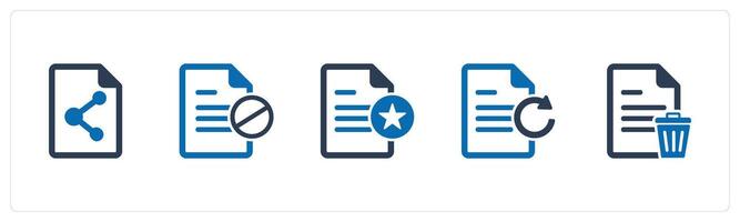 A set of 5 Document icons as share document, document prohibited, favorite document vector