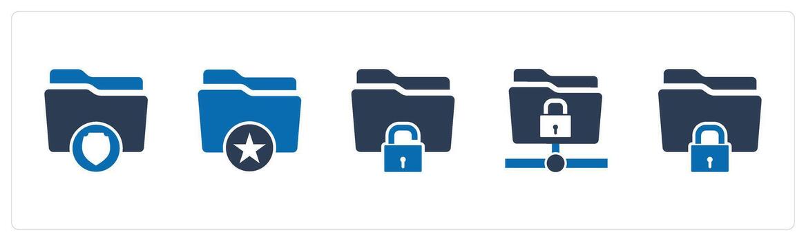 A set of 5 Document icons as folder security, favorite folder, folder security vector