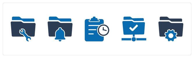 A set of 5 Document icons as folder setting, folder notification, page time vector