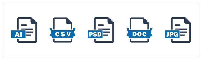 A set of 5 Document icons as ai file, csv file, file vector