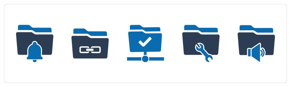 A set of 5 Document icons as folder notification, link folder, approved folder vector