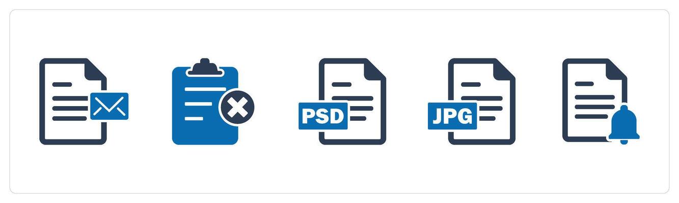 A set of 5 Document icons as document, wrong page, file