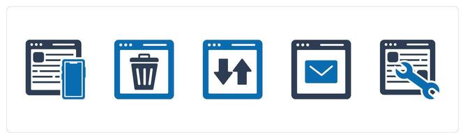 A set of 5 Internet icons as responsive, trash webpage, synchronize webpage vector