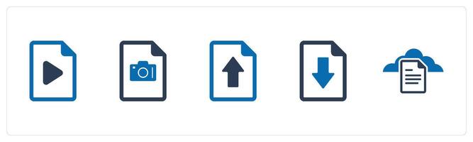 A set of 5 Document icons as file, image document, upload page vector