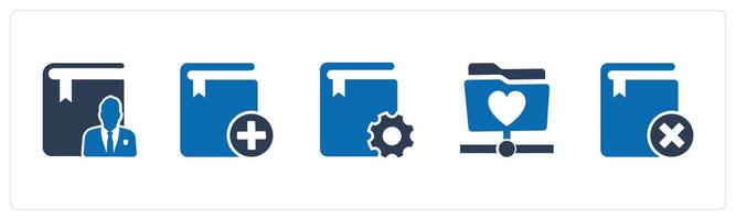 A set of 5 Document icons as author, add book, book setting vector