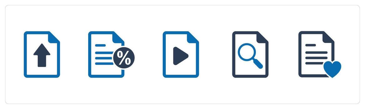A set of 5 Document icons as upload page, promissory note, file vector