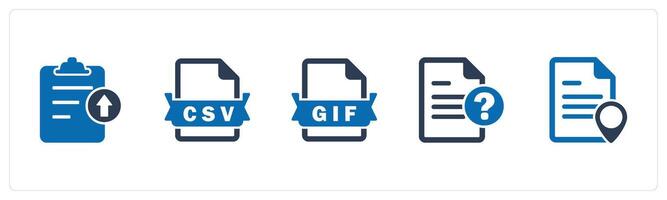 A set of 5 Document icons as upload file, csv file, gif file vector