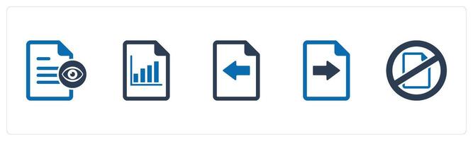 A set of 5 Document icons as view document, graph page, receive file vector