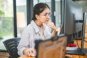 Female programmer working on coding, software development and web design.Concept technology development. photo