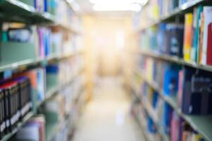 Abstract blurred empty college library backgrounduse for background or backdrop in book shop business or education resources concepts photo