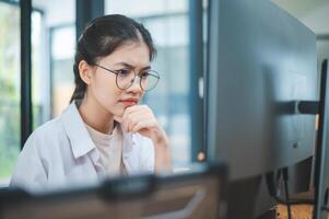 Female programmer working on coding, software development and web design.Concept technology development. photo