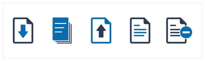 A set of 5 Document icons as download page, duplicate copy, upload page vector