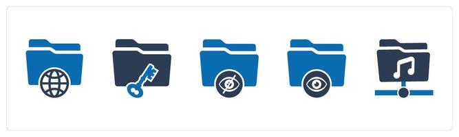 A set of 5 Document icons as international folder, folder security, invisible folder vector