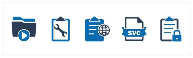 A set of 5 Document icons as folder, page settings, global page vector