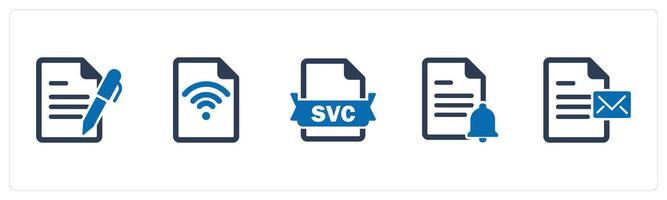 A set of 5 Document icons as edit document, wifi document, svg file vector