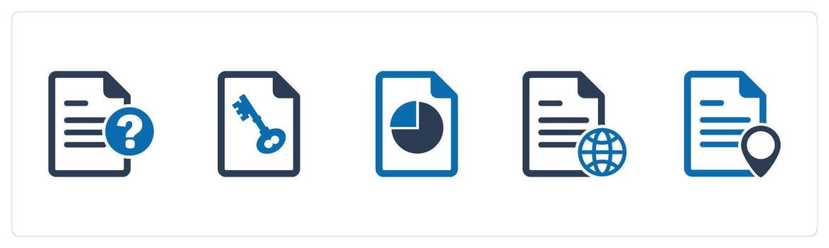 un conjunto de 5 5 documento íconos como pregunta, página seguridad, tarta gráfico vector