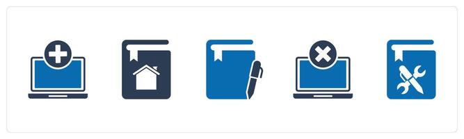 A set of 5 Document icons as add page, home book, notepad vector