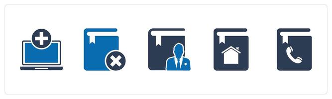 A set of 5 Document icons as add page, wrong book, author vector