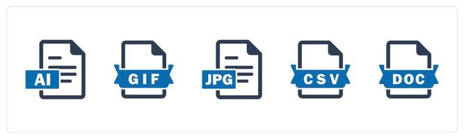 A set of 5 Document icons as ai file, gif file, jpg file vector