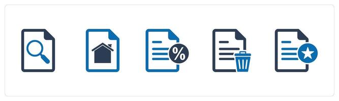 A set of 5 Document icons as search page, home page, promissory note vector