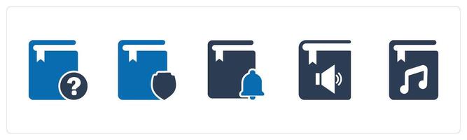 A set of 5 Document icons as question book, book protection, book notification vector