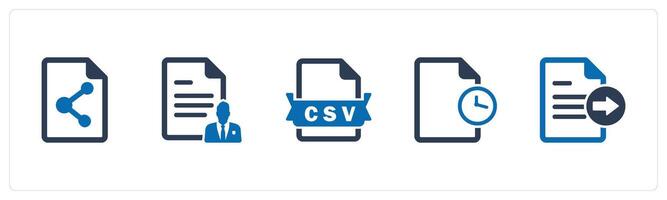 A set of 5 Document icons as share document, document, csv file vector