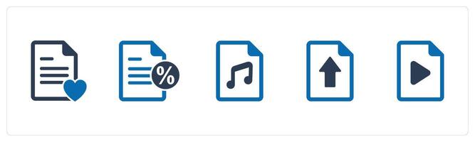A set of 5 Document icons as favorite page, promissory note, music file vector