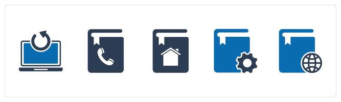 A set of 5 Document icons as update laptop, contact book, home book vector