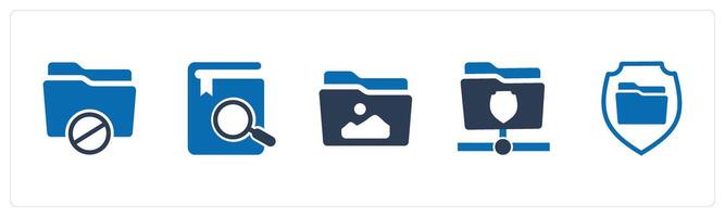 A set of 5 Document icons as folder prohibited, search book, image folder vector