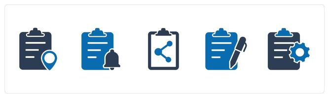 A set of 5 Document icons as location page, page notification, share document vector