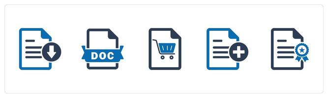 A set of 5 Document icons as download file, doc file, shopping list vector