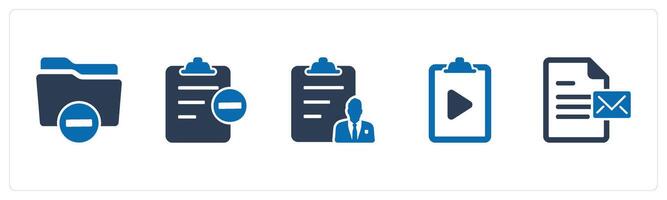 A set of 5 Document icons as remove folder, remove page, document vector