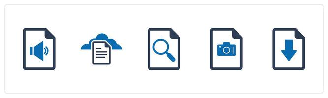 A set of 5 Document icons as audio file, cloud document, search page vector