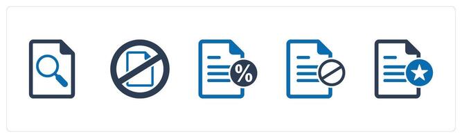 A set of 5 Document icons as search page, document prohibited, promissory note vector