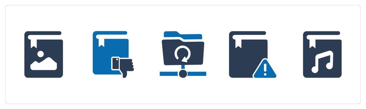 A set of 5 Document icons as image book, dislike book, update folder vector