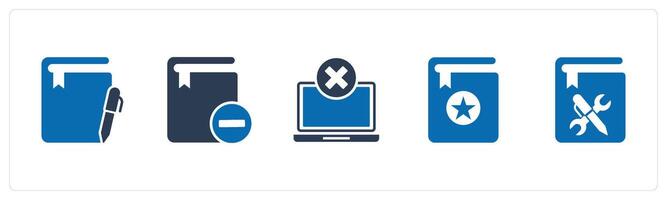 A set of 5 Document icons as notepad, remove book, wrong laptop vector