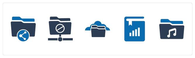 A set of 5 Document icons as share folder, folder prohibited, cloud folder vector