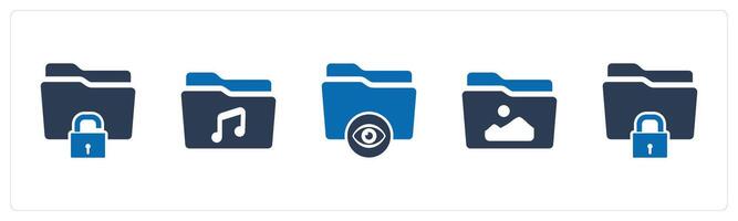 A set of 5 Document icons as folder security, music folder, view folder vector