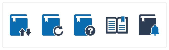 A set of 5 Document icons as synchronize book, update book, question book vector