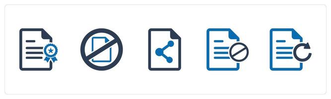 A set of 5 Document icons as certificate, document prohibited, share document vector