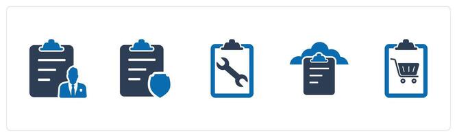 A set of 5 Document icons as document, page protection, page settings vector