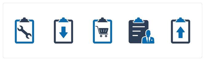 A set of 5 Document icons as page settings, download page, shopping list vector
