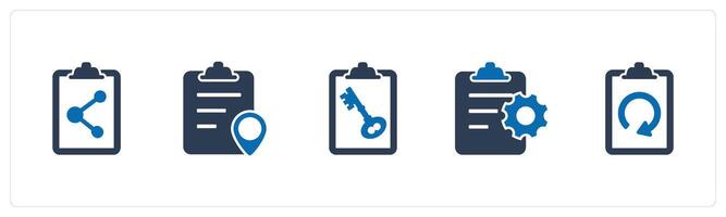 A set of 5 Document icons as share document, location page, page protection vector