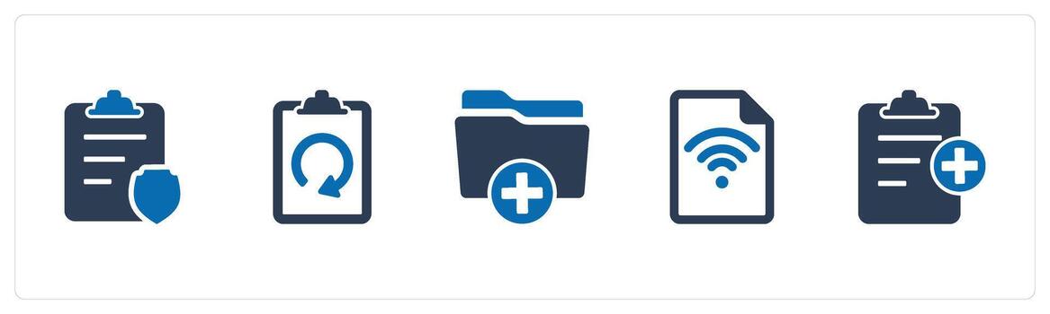A set of 5 Document icons as page protection, refresh page, create folder vector