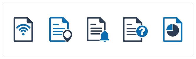 A set of 5 Document icons as wifi document, page location, page notification vector