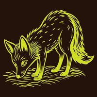 A fox in black and yellow on a brown background vector