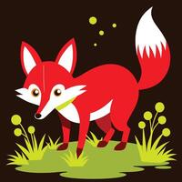 A cartoon red fox standing in the grass vector